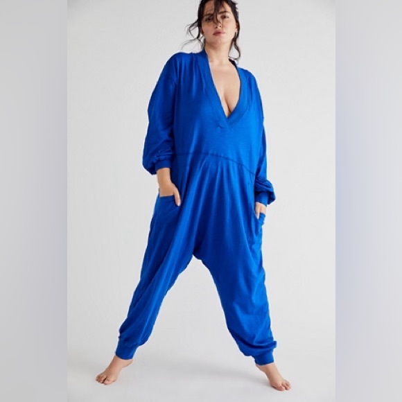 Free People blue just because onesie jumpsuit oversized size large - Picture 1 of 5